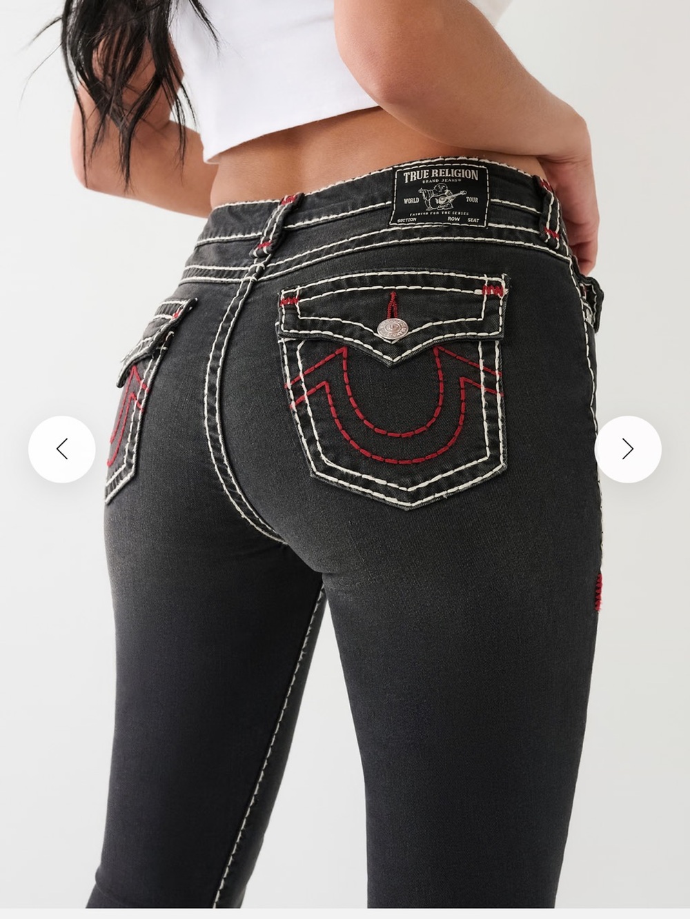 True Religion Black Skinny Jeans with Red Contrast Stitching